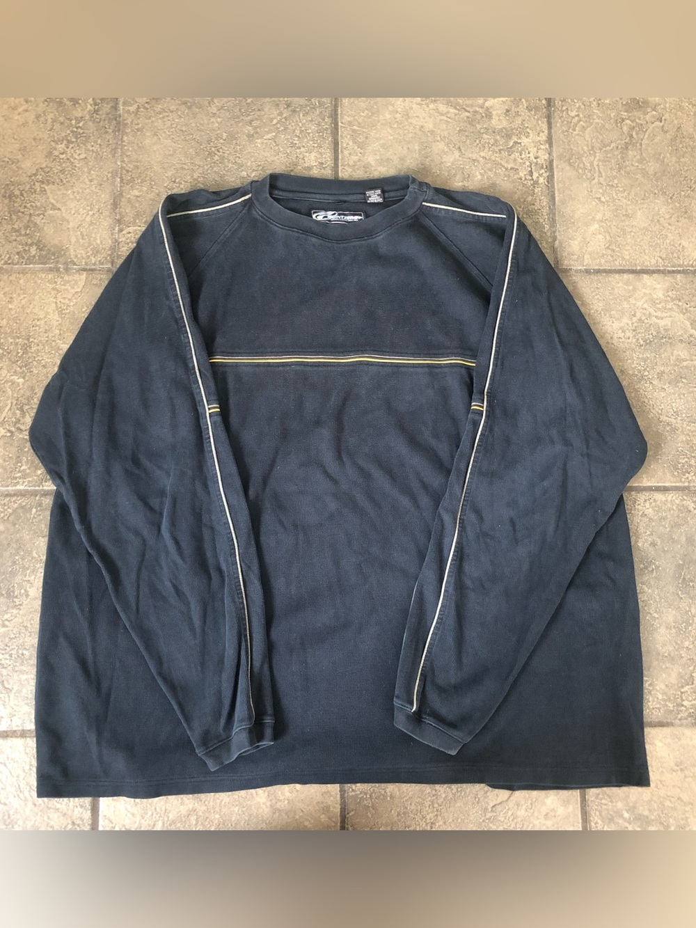 Vintage 90s Point Zero Men’s Long Sleeve Shirt Lines Piping Size 4XLT Navy Blue